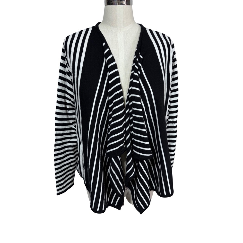 Alfani Large Black White Striped Cardigan Women's Open Front Drape Neck Vhic